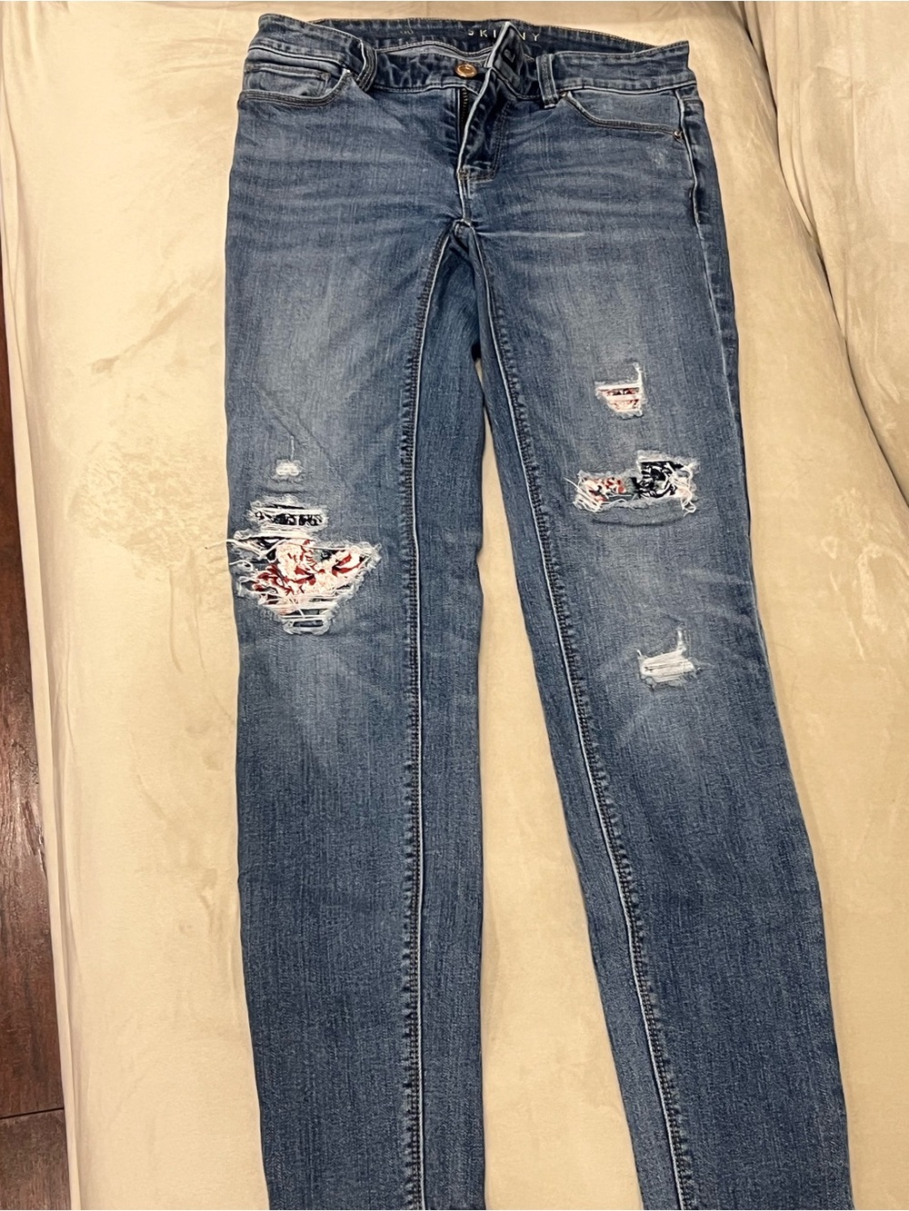 White House Black Market Distressed Skinny Jeans in Blue